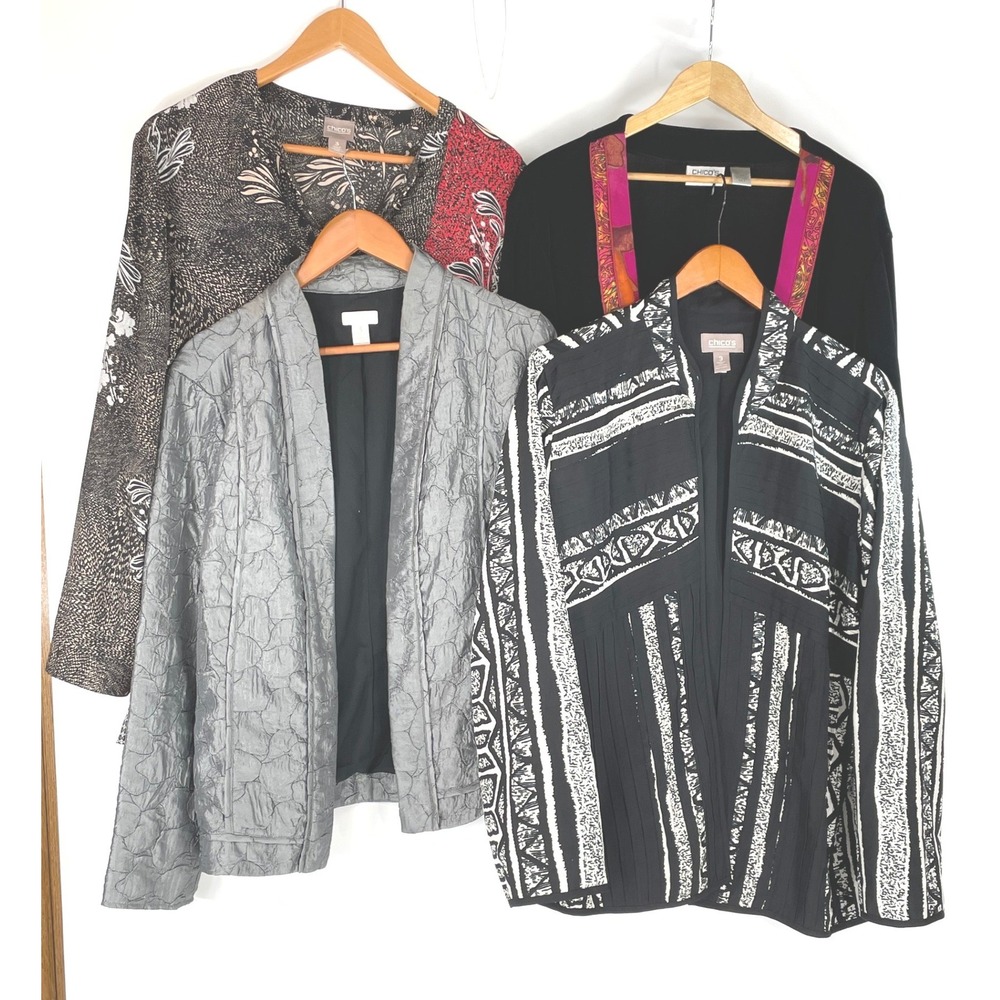 Chicos Womens Tops Bundle Size 3 XL Lot of 4 Jacket Tunic Cardigan Multi Colors